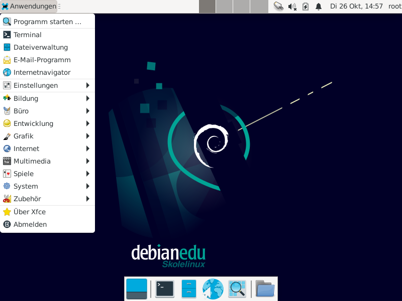 Ansicht der Arbeitsfl&auml;che bei DebianEdu