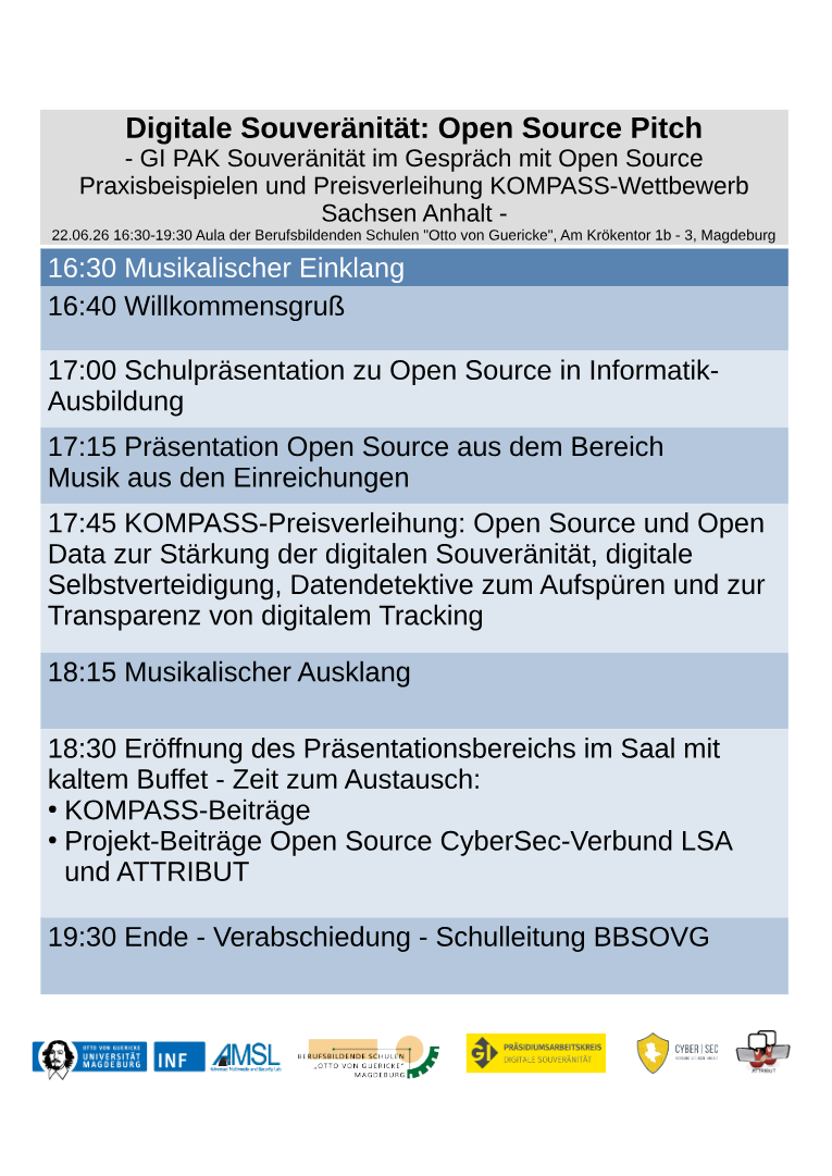 "Digitale Souver&auml;nit&auml;t: Open Source Pitch" - GI ​PAK Souver&auml;nit&auml;t im Gespr&auml;ch mit Open Source Praxisbeispielen und Preisverleihung KOMPASS-Wettbewerb Sachsen Anhalt